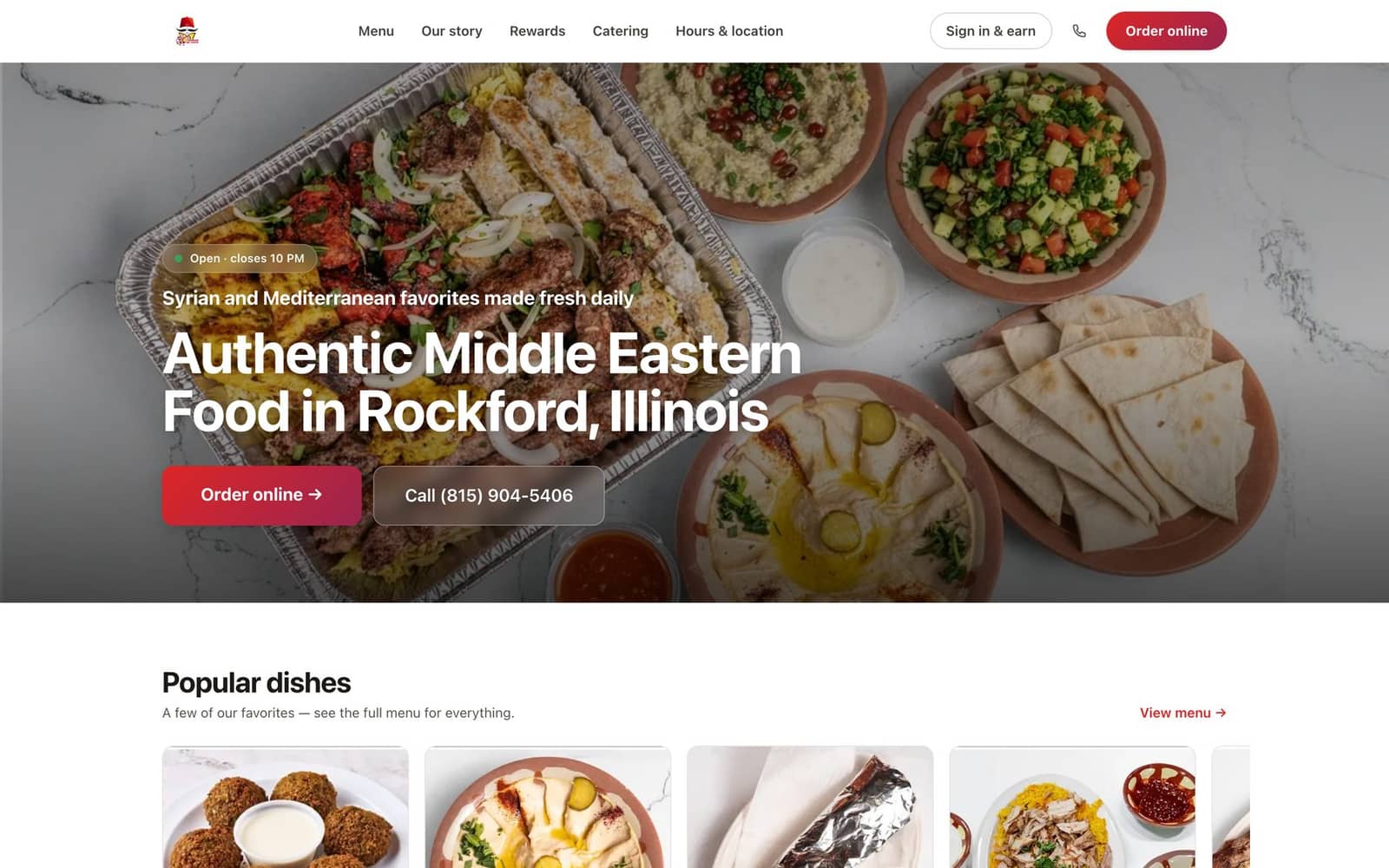Yasmeen Al Sham Restaurant's live ordering website, running on MasOrder